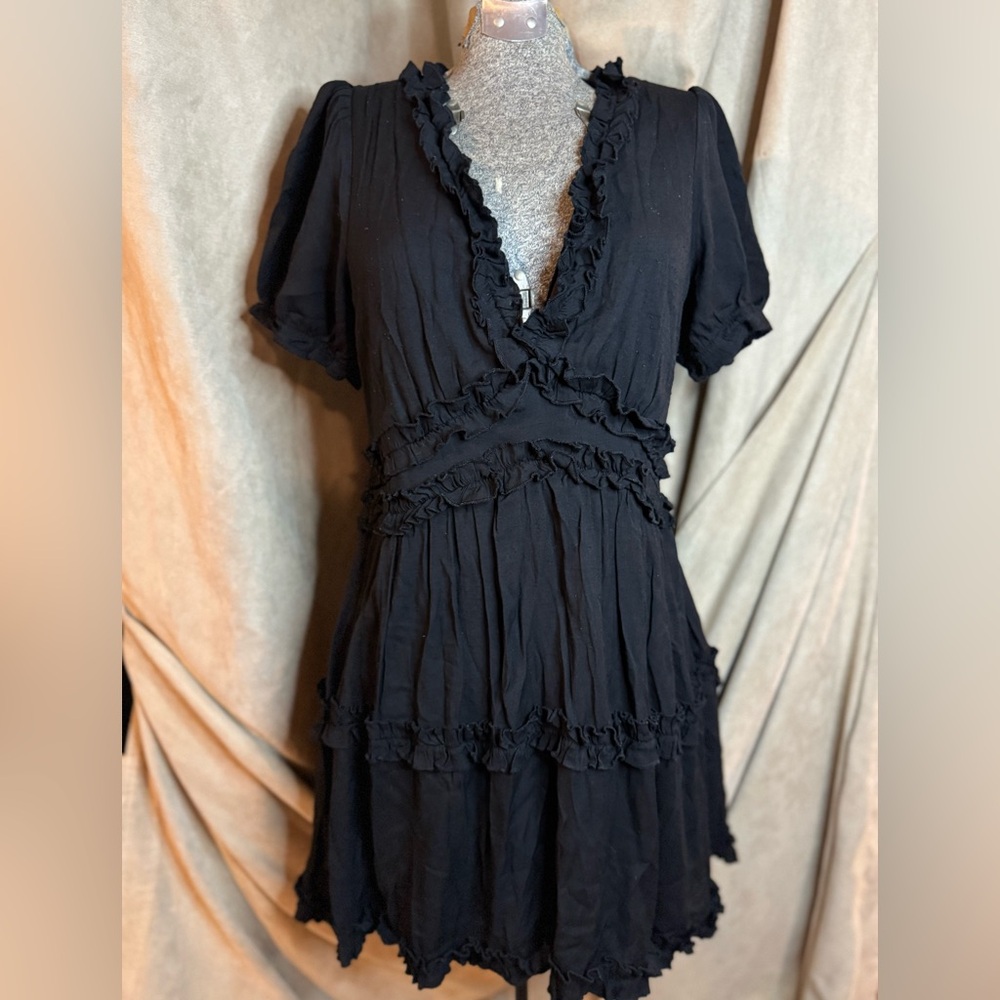 Trixxi Black Mini Dress with Ruffle Accents Size L - Picture 3 of 10